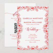 convite de casamento vermelho flores chinesas juic