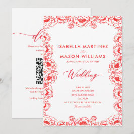 convite de casamento vermelho flores chinesas juic