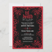 Convite de Casamento Vermelho Preto Til Death Góti