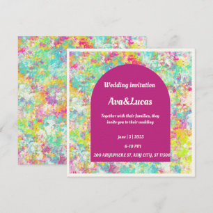 Convite de Casamento Vibrante Multicolorido com De