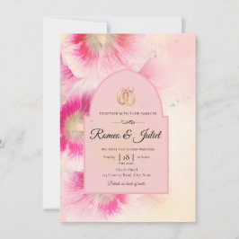 Convite de Casamento Vibrante Rosa Floral Arqueado