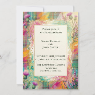 Convite de Casamento Vibrante Tartan Thistle