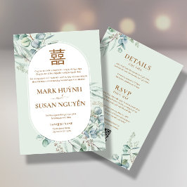 Convite de Casamento Vietnamita Eucalipto Song Hy