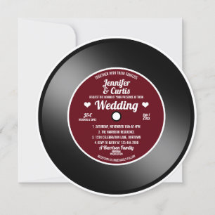 Convite de Casamento Vinil Retrô Vermelho Vinho