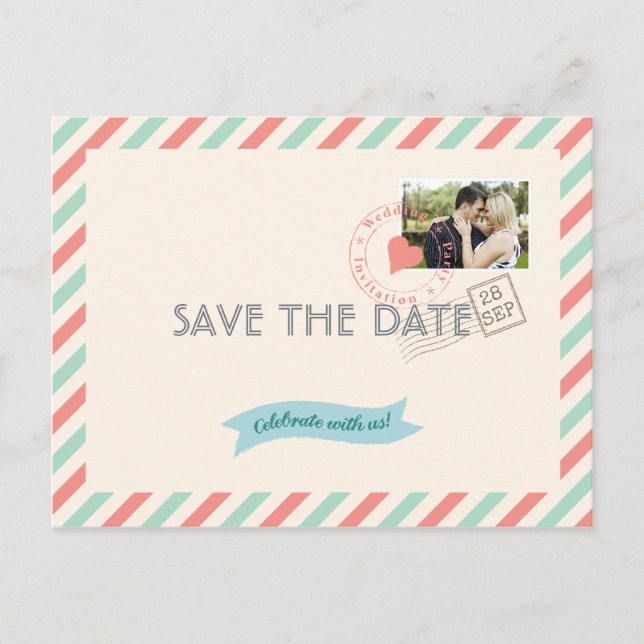 Convite de casamento Vintage Airmail Save the Date (Frente)