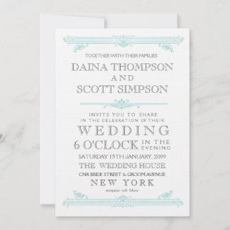 Convite de casamento Vintage Aqua Turquoise Cross