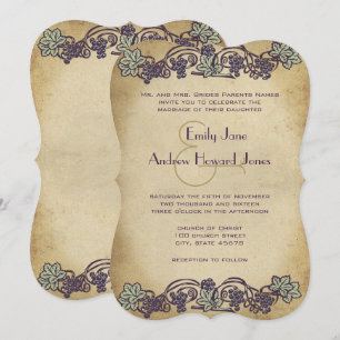 Convite de Casamento Vintage Art Nouveau Roxo da V
