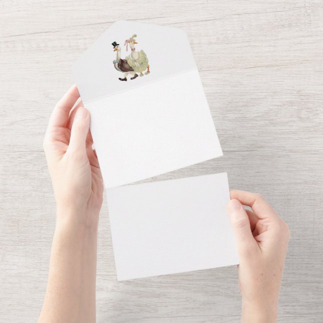 Convite de casamento Vintage Art Wedding Geese (Aba destacável)