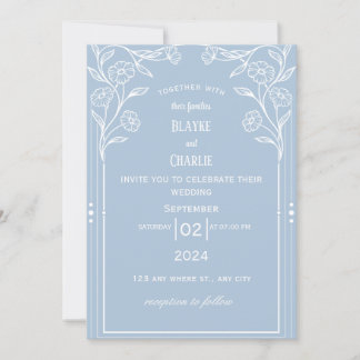 Convite de Casamento Vintage Azul Branco