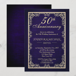Convite de Casamento Vintage Azul Real para Aniver