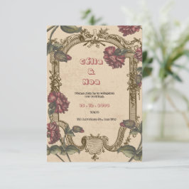 Convite de Casamento Vintage Bege e Borgonha