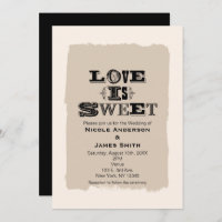 CONVITE DE CASAMENTO Vintage Bege LOVE IS SWEET