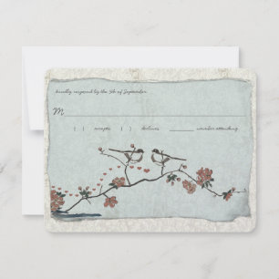 Convite de Casamento Vintage Birds Damask RSVP