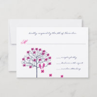 Convite de Casamento Vintage Birds Fuchsia & Navy