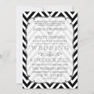 Convite de casamento Vintage Black & White Chevron