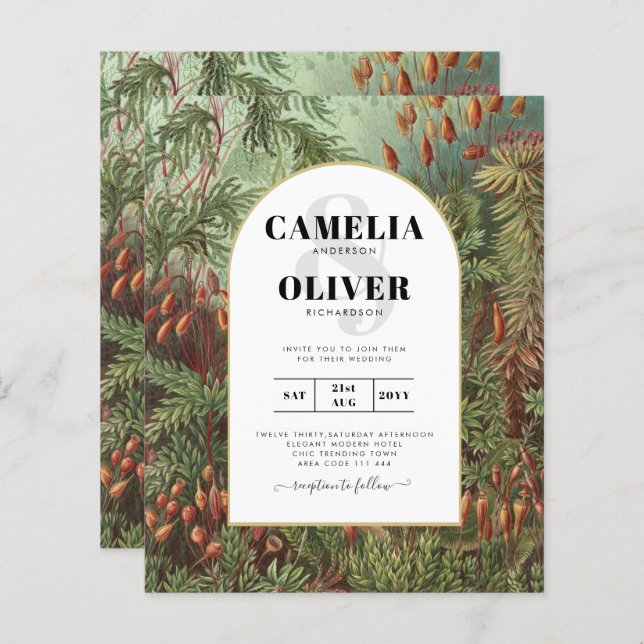 Convite de casamento Vintage Botanical Green Terra (Frente/Verso)