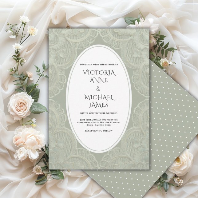 Convite de Casamento Vintage Caprichoso Verde Salv (Criador carregado)