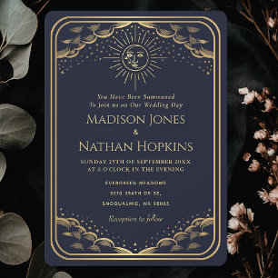 Convite de Casamento Vintage Carta Tarot Sol Lua M