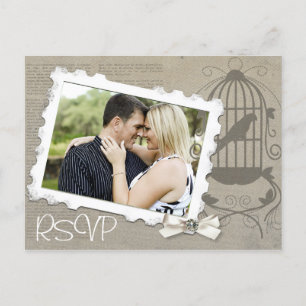Convite de Casamento Vintage com RSVP e Foto