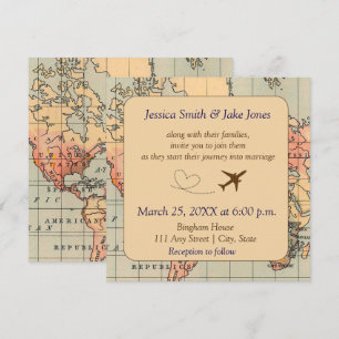 Convite de Casamento Vintage com Tema de Viagem