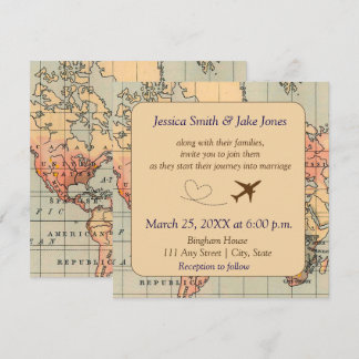 Convite de Casamento Vintage com Tema de Viagem