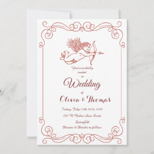 Convite de Casamento Vintage Cupid's Arrow Vermelh