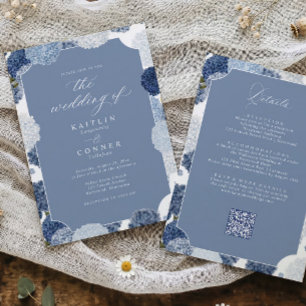 Convite de Casamento Vintage de Hortênsia Azul Emp