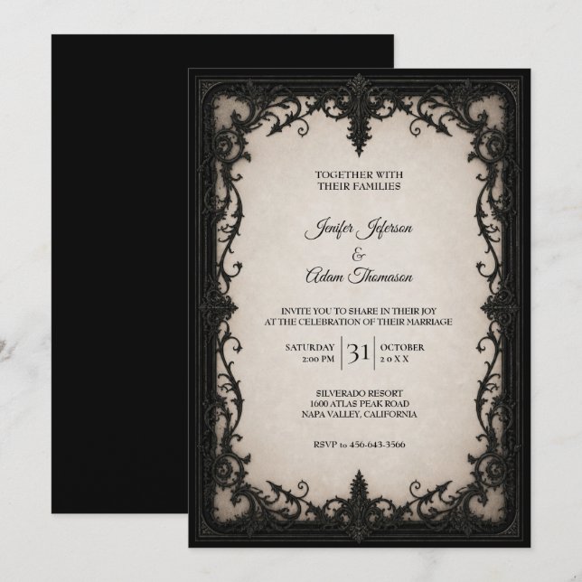 Convite de Casamento Vintage Elegante (Frente/Verso)