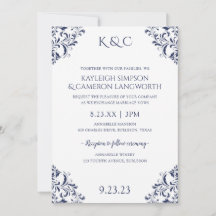 Convite de Casamento Vintage Elegante | Azul Marin