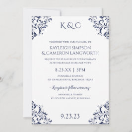 Convite de Casamento Vintage Elegante | Azul Marin