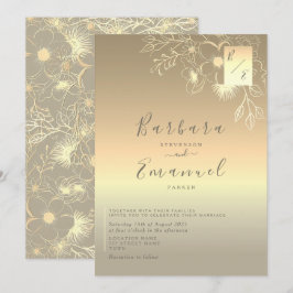 Convite de Casamento Vintage Elegante Dourado