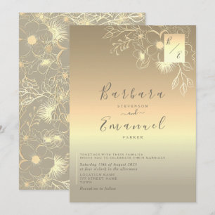 Convite de Casamento Vintage Elegante Dourado