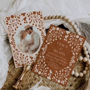 Convite de casamento vintage em terracota mexicano