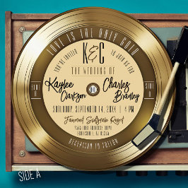 Convite de Casamento Vintage em Vinil Dourado Retr