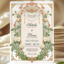 Convite de Casamento Vintage Floral Rosa Branca