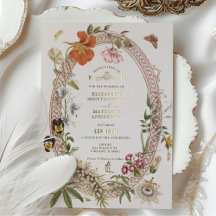 Convite de Casamento Vintage Flores Silvestres Ros