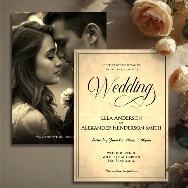 Convite de Casamento Vintage Fotográfico Cinematog (Cinematic Photo Vintage Wedding Invitation)