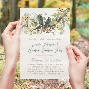 Convite de Casamento Vintage Galho de Flor Amarela