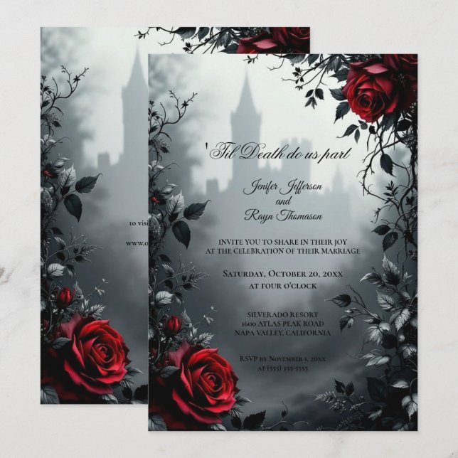Convite de casamento Vintage Gothic Halloween (Frente/Verso)