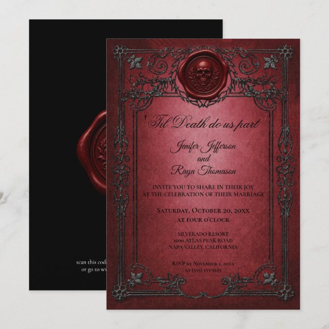 Convite de casamento Vintage Gothic Halloween (Frente/Verso)