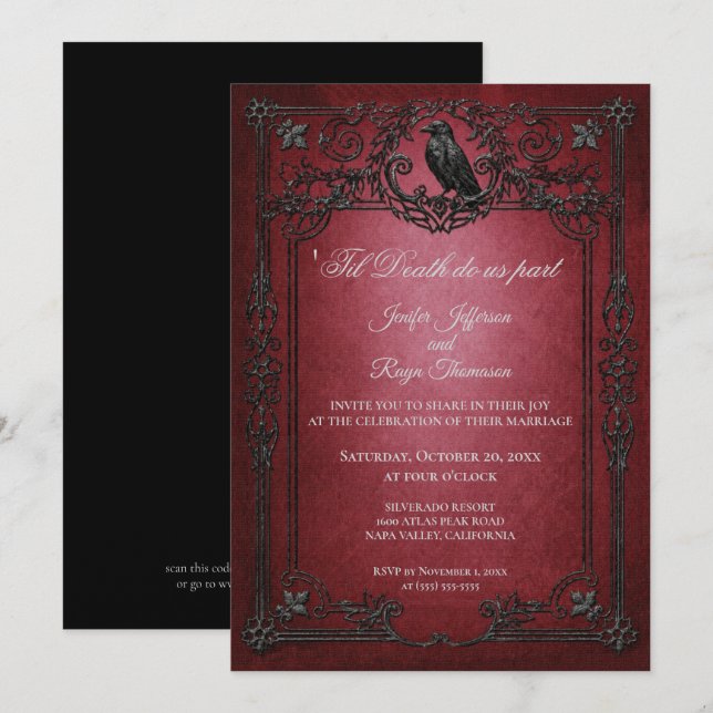 Convite de casamento Vintage Gothic Halloween (Frente/Verso)