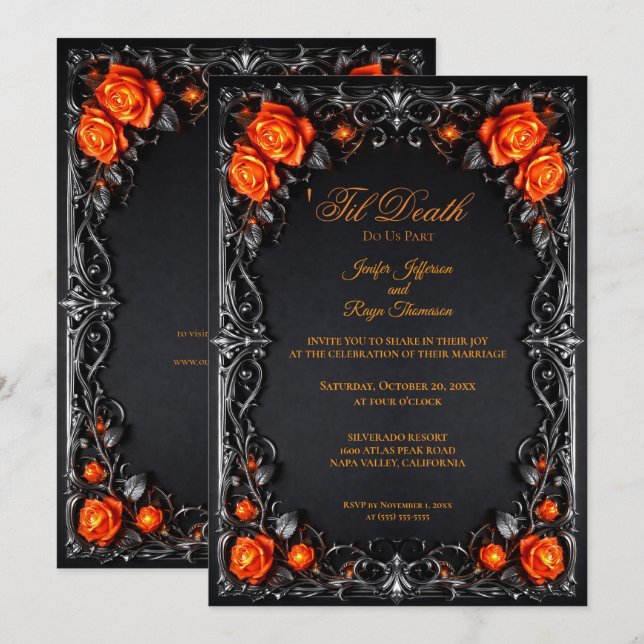 Convite de casamento Vintage Gothic Halloween (Frente/Verso)