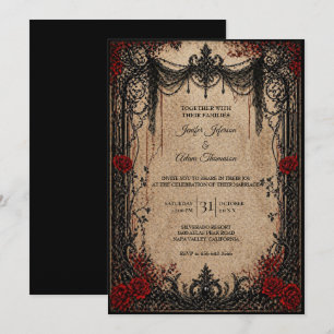 Convite de casamento vintage gótico de Halloween