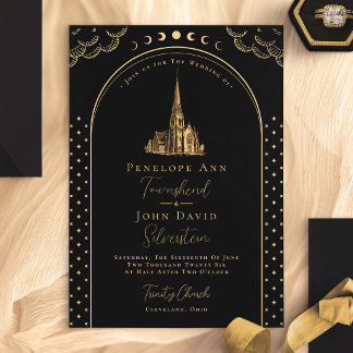 Convite de Casamento Vintage Igreja Deco Preto Dou