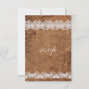 Convite de Casamento Vintage Leather e Lace RSVP