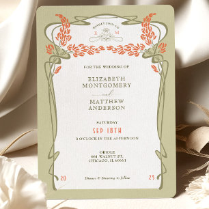 Convite de Casamento Vintage Minimalista Art Nouve