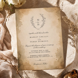 Convite de Casamento Vintage Monograma Boho Rústic