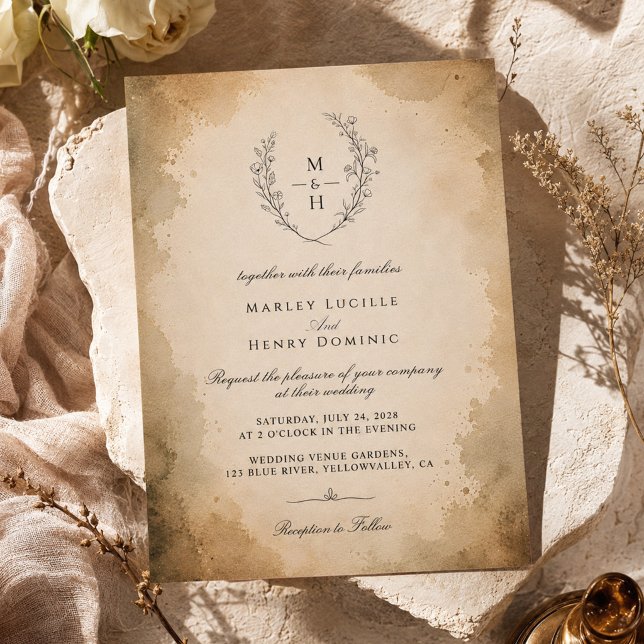 Convite de Casamento Vintage Monograma Boho Rústic (Criador carregado)