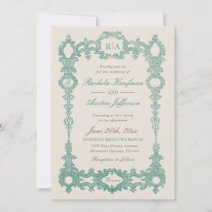 Convite de Casamento Vintage Ornate Verde