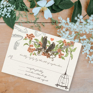 Convite de Casamento Vintage Pássaros Aqua Maçã Co